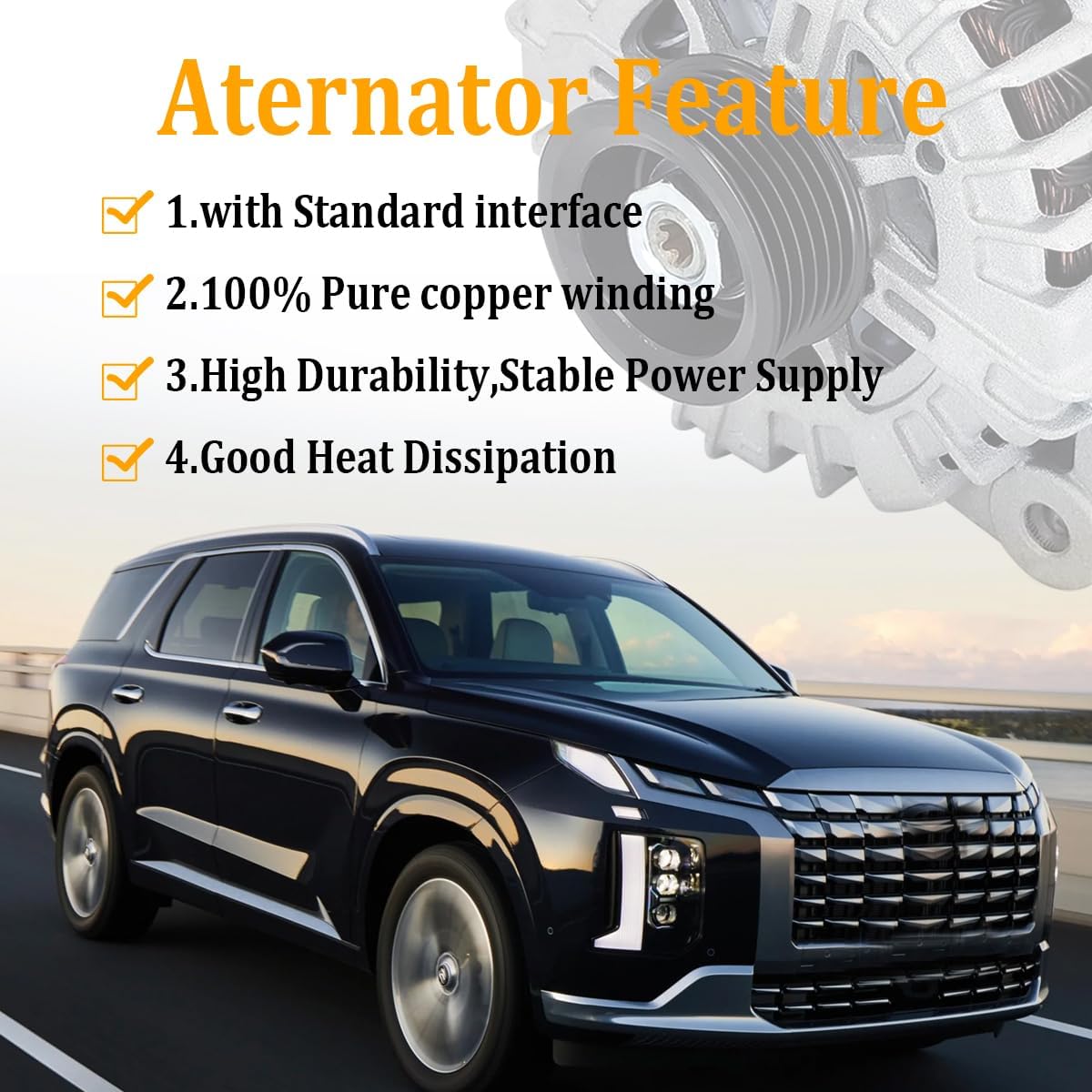37300-3L060 180Amp Alternator Compatible with Hyundai Palisade 2020-2023 3.8L, Replace 2722099, 601-10129, 373003L060