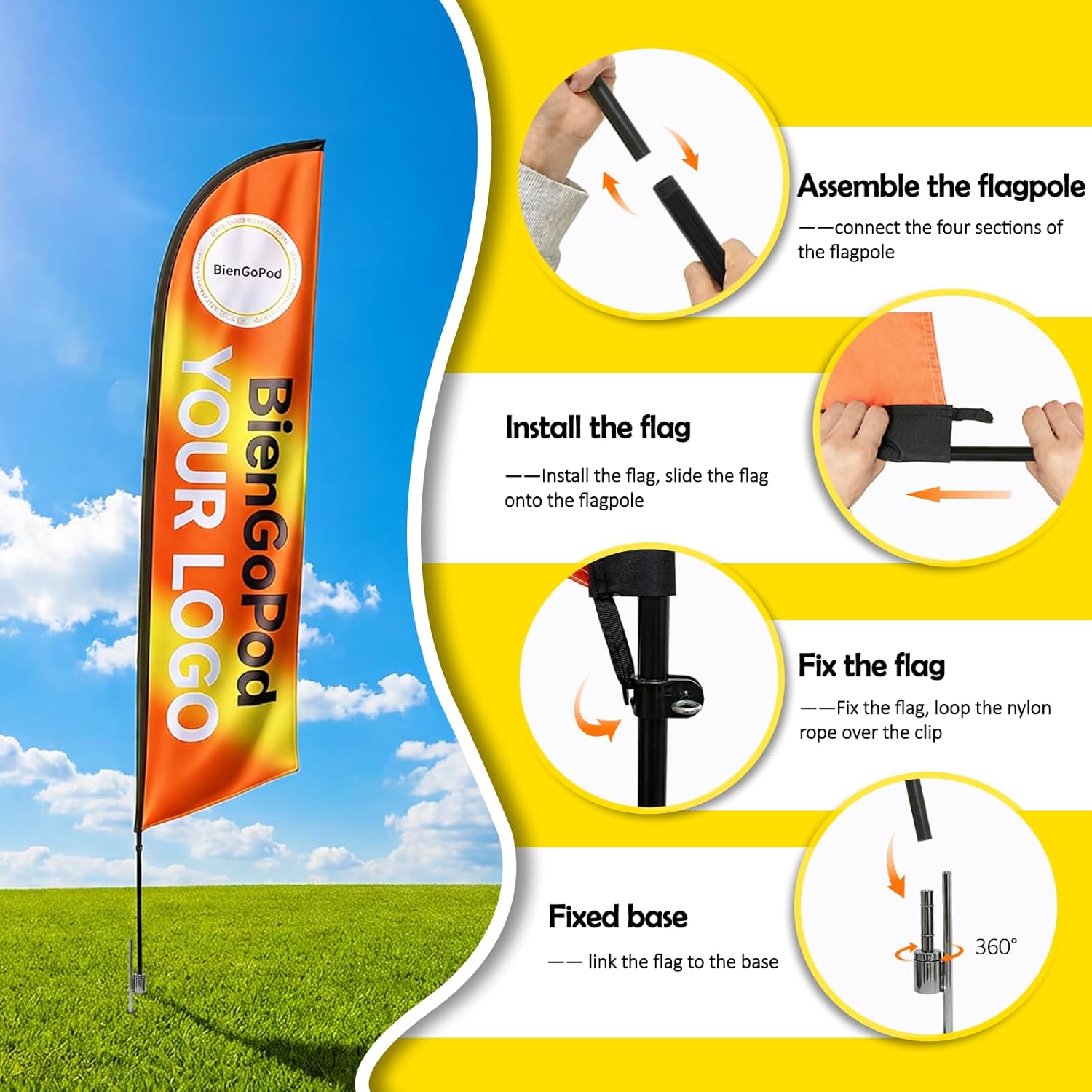 Custom Advertising Feather Flags with Pole Kit - Personalized Logo Text, Single/Double Sided Printing, Ground Spike Included, Outdoor Business Signs for Open House, Real Estate & Grand Openings (Feather Flag, 2.3X10.66FT/0.7X3.25m)