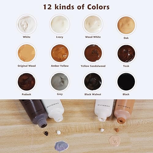 Miniatura 3 de SEISSO Kit de reparación de muebles de madera, rellenos de reparación de madera de 12 colores con masilla de madera. Se utiliza para manchas,