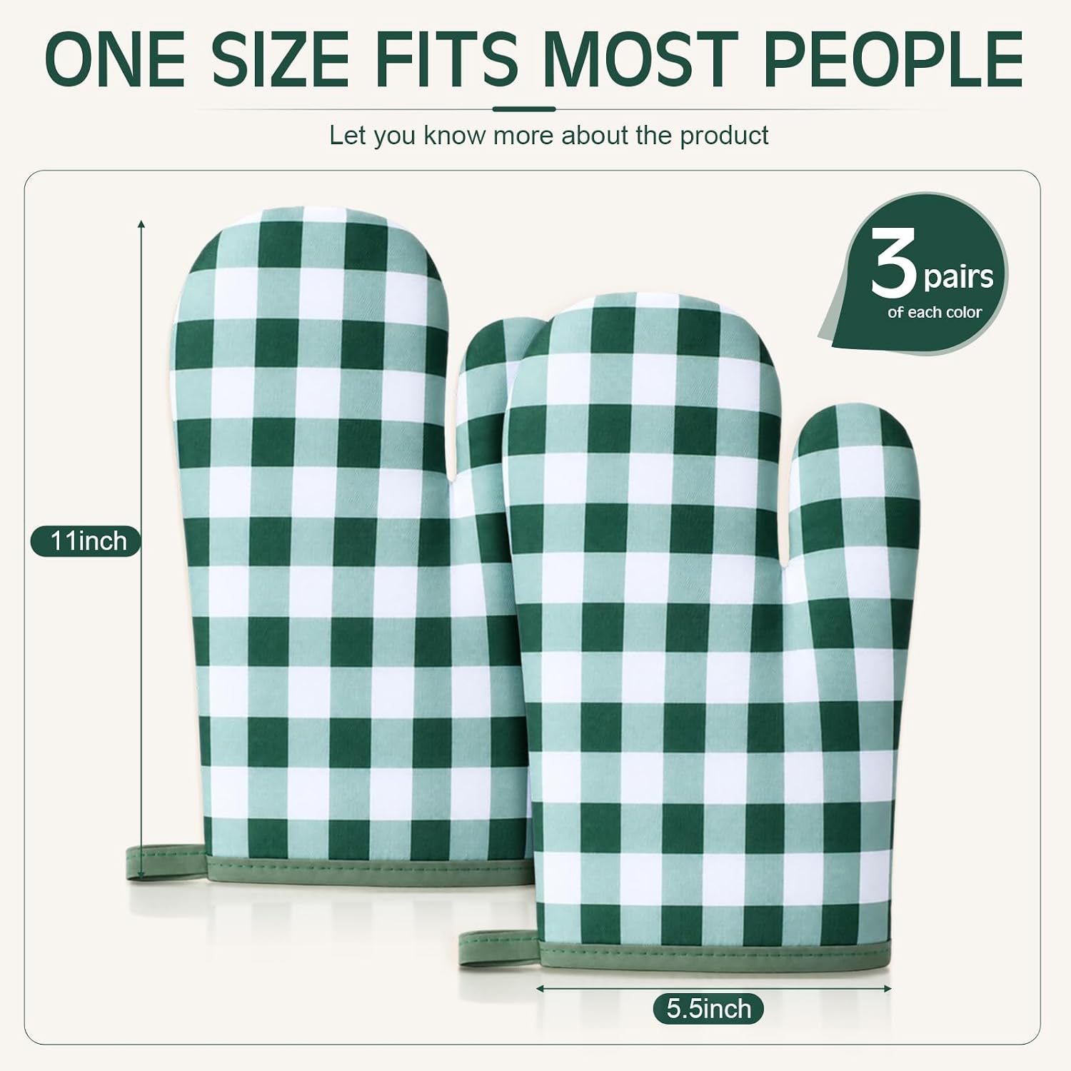 Nuogo 9 Pair Oven Mitts Quilted Heat Resistant 11 Inch Kitchen, Plaid
