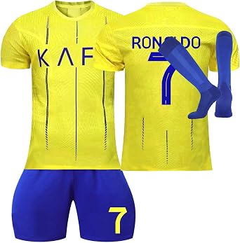 Al NASSR FC Jersey Kit for Adult/Children, 2022/23 Home Away Soccer Jerseys New Sesson Unisex Activewear Football Kits Boys' Football Training Shirts Shorts and Socks Sportswear Tracksuit