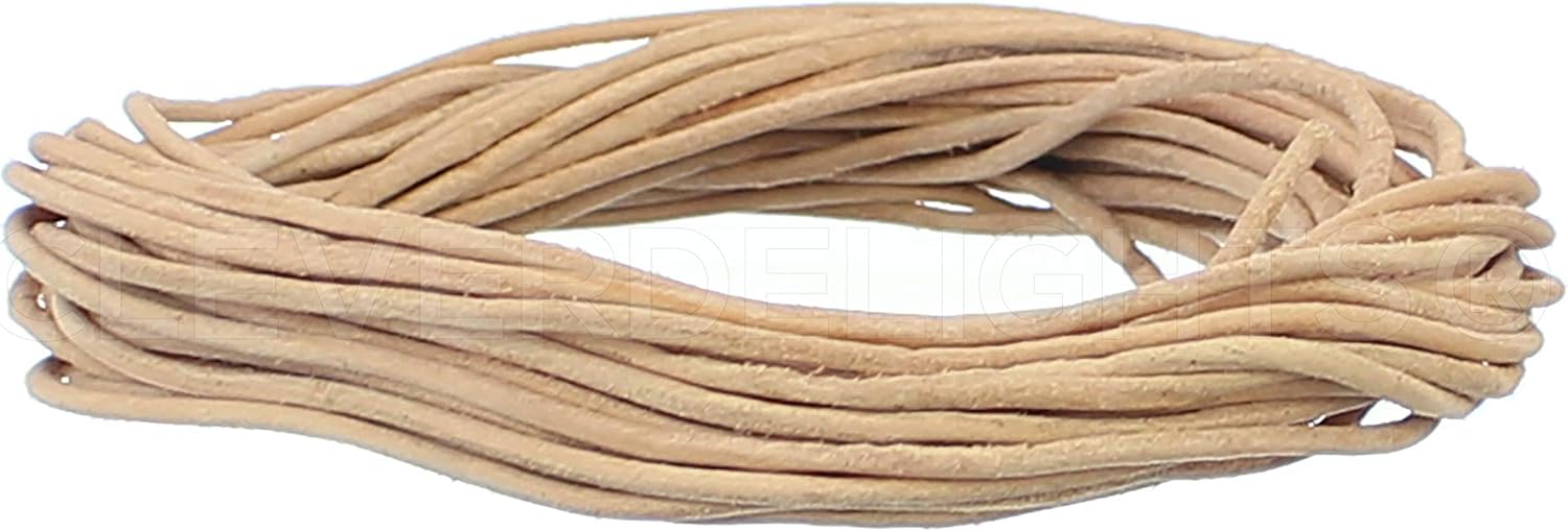 CleverDelights Genuine Leather Cord - 1/16" Round - 25 Feet - Natural