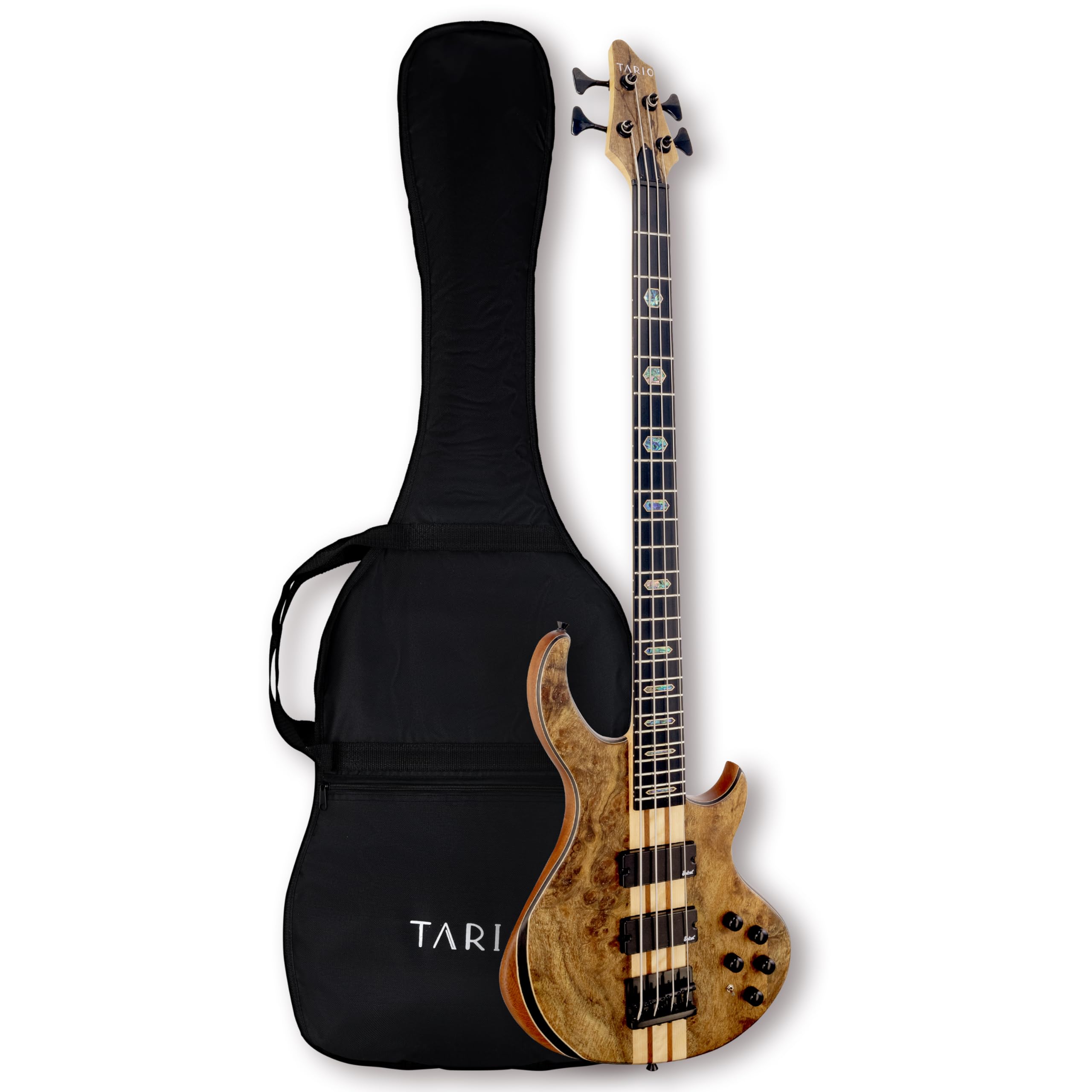 TARIO 4 String Electric Bass Guitar Burl poplar top - electric basses | Mubboo