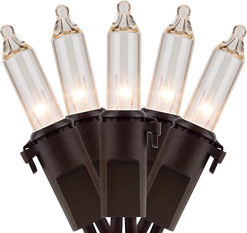 YULETIME Luces de Navidad transparentes con cable marrón, 66 pies, 200 luces de cadena con certificación UL, paquete de 2 juegos de 33 pies, 100