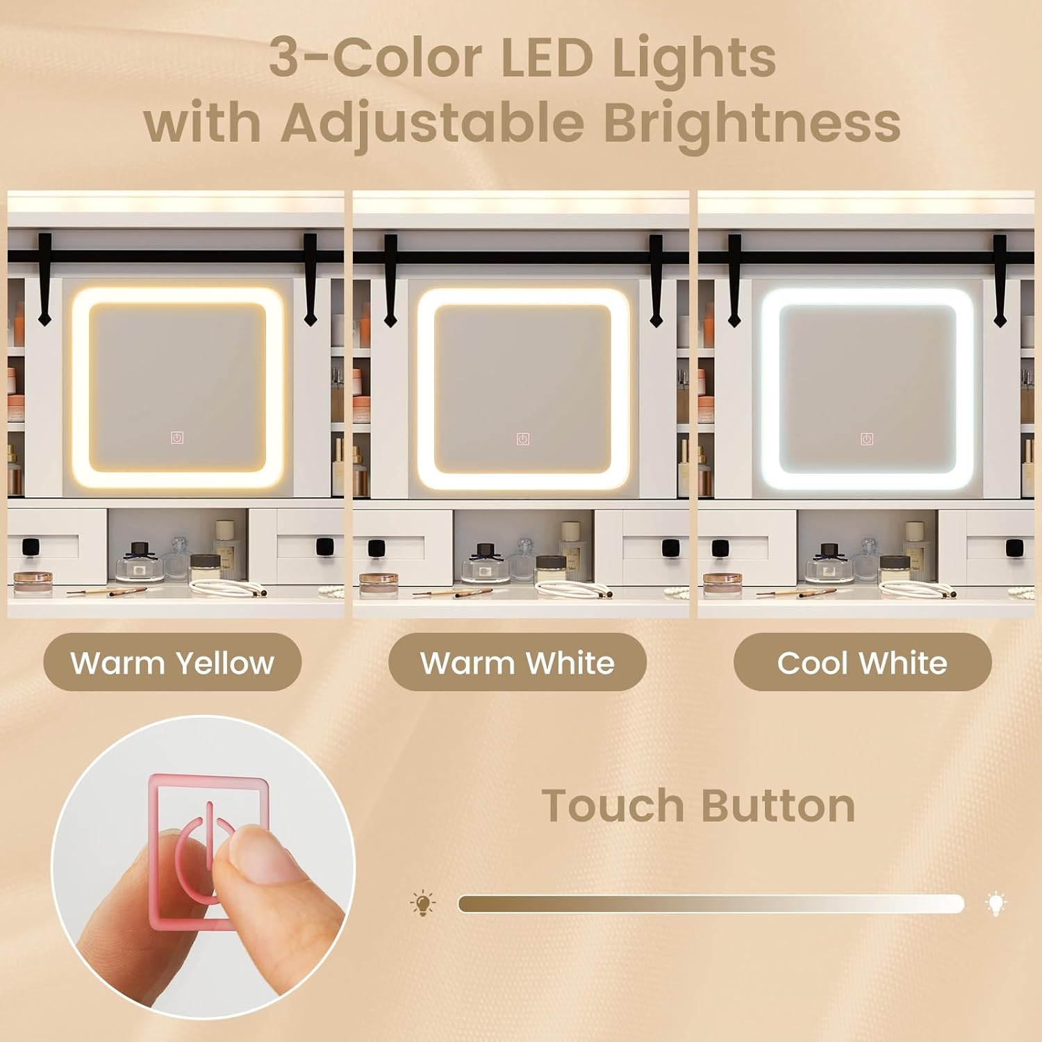Illustration of 3 LED light modes and touch button