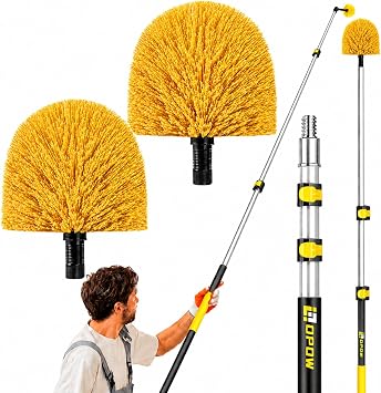 20ft High Reach Cobweb Duster with 5-12ft Extension Pole and 2 Brush Heads | Spider Web Brush with Aluminum Telescopic Pole,Webster Cobweb Duster with Universal Joint,Web Remove Tool for Indoor &Outdoor