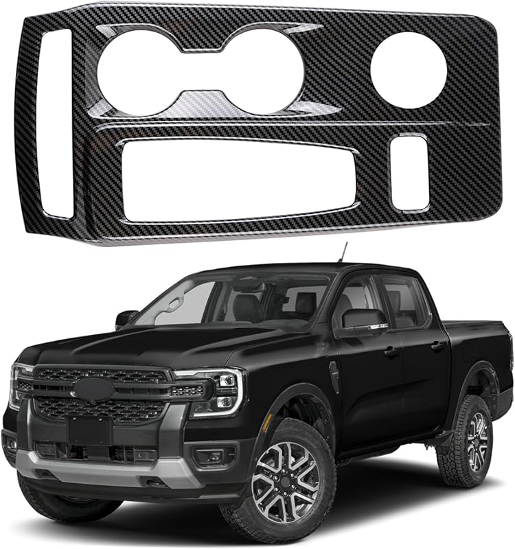 Moldura de acabamento do painel do câmbio do console central VTVWNM para Ford Ranger e Everest 2024–2025 – Estilo fibra de carbono