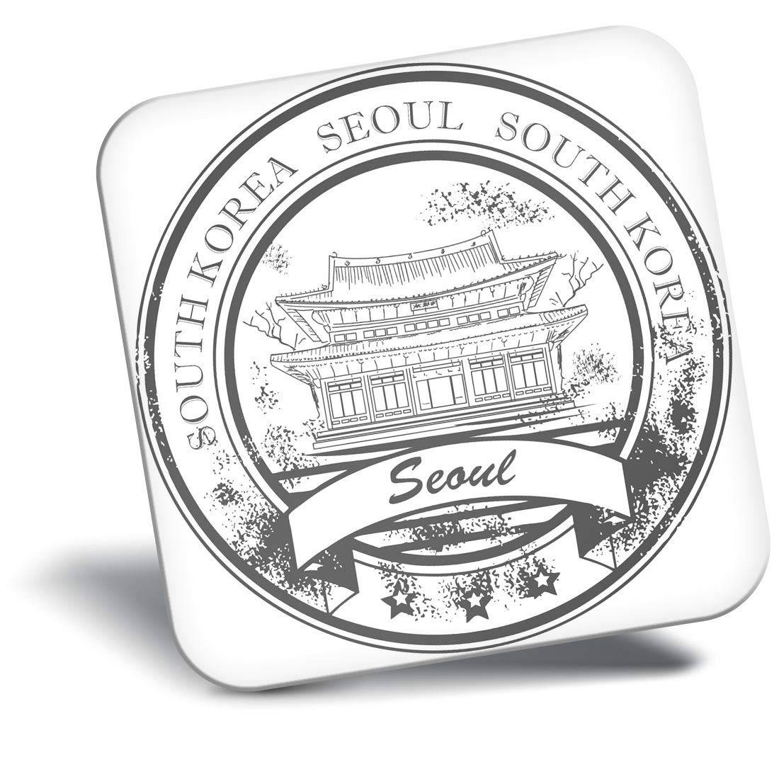 Destination Vinyl Ltd Multicolor Fridge Magnet Bw - Seoul South Korea Travel Stamp #40619
