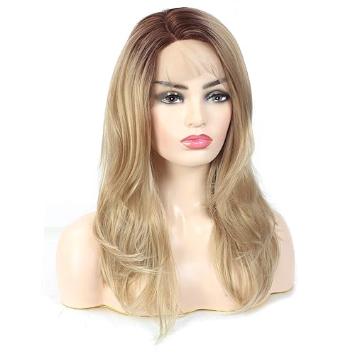 Miniatura 2 de Aokiya Rubio Encaje frente Pelucas ombre largo natural ondulado miel rubia para las mujeres parte lateral sintética pelo diario 20 pulgadas