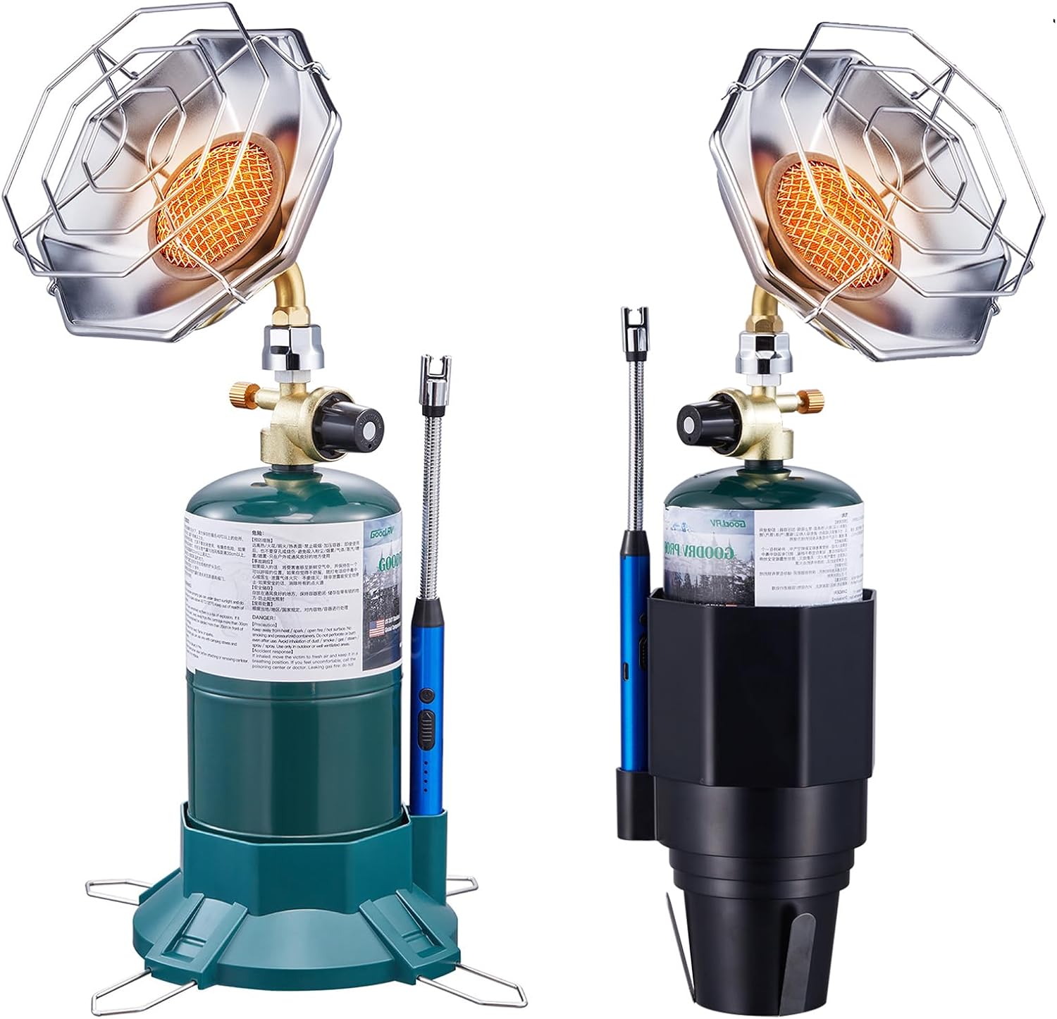 Portable Propane Camping Heater, 6200BTU 2-in-1 with Cup Holder & Base, Cordless Heater for Tent, Garage, Fishing, Compatible with 1lb Propane Tank (Fuel Not Included)