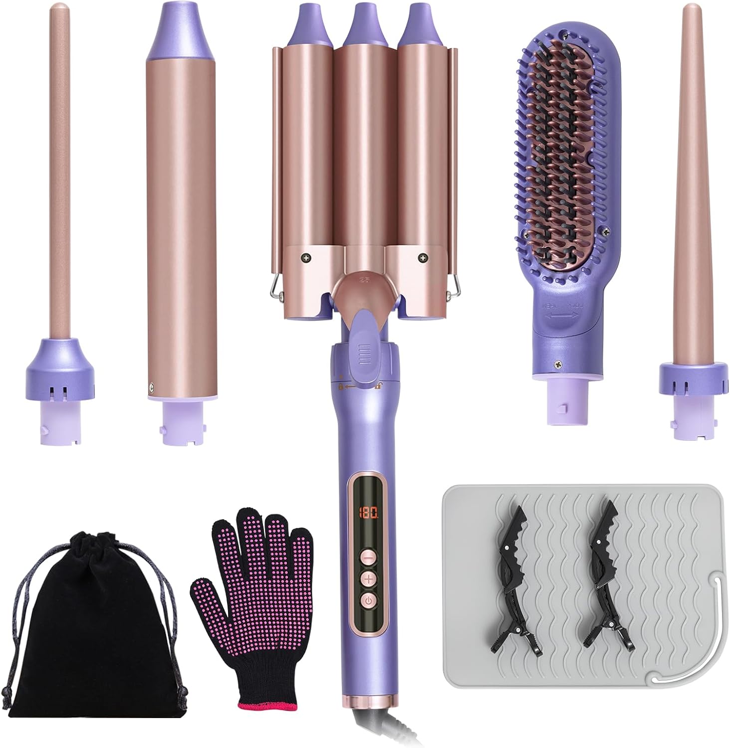 Hair Curler Wand Set, Triple Barrel Curling Iron with Interchangeable