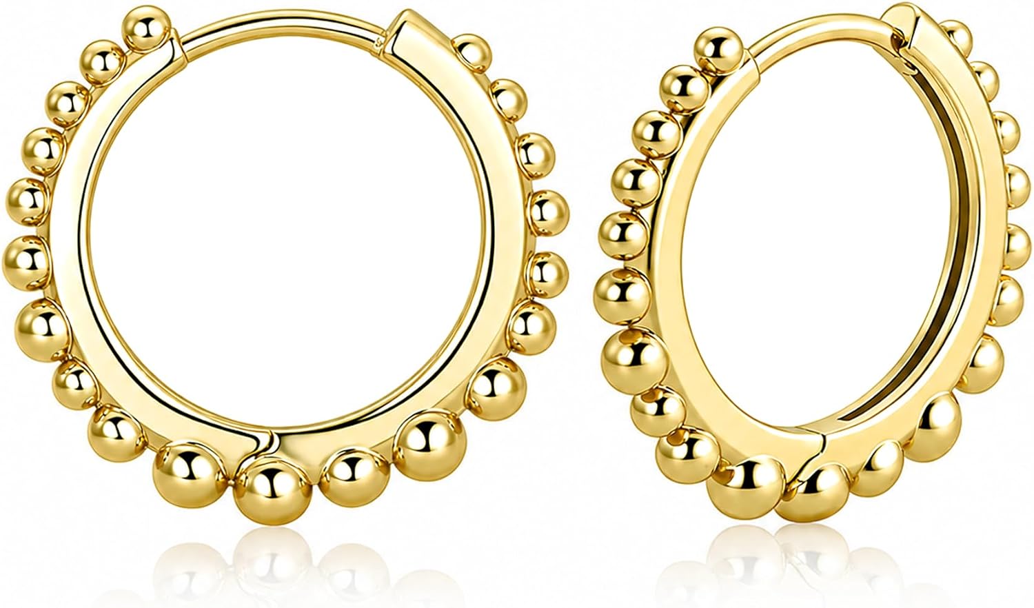 Silver/Gold Beaded Hoop Earrings for Women Small Round Ball Hoop Earring