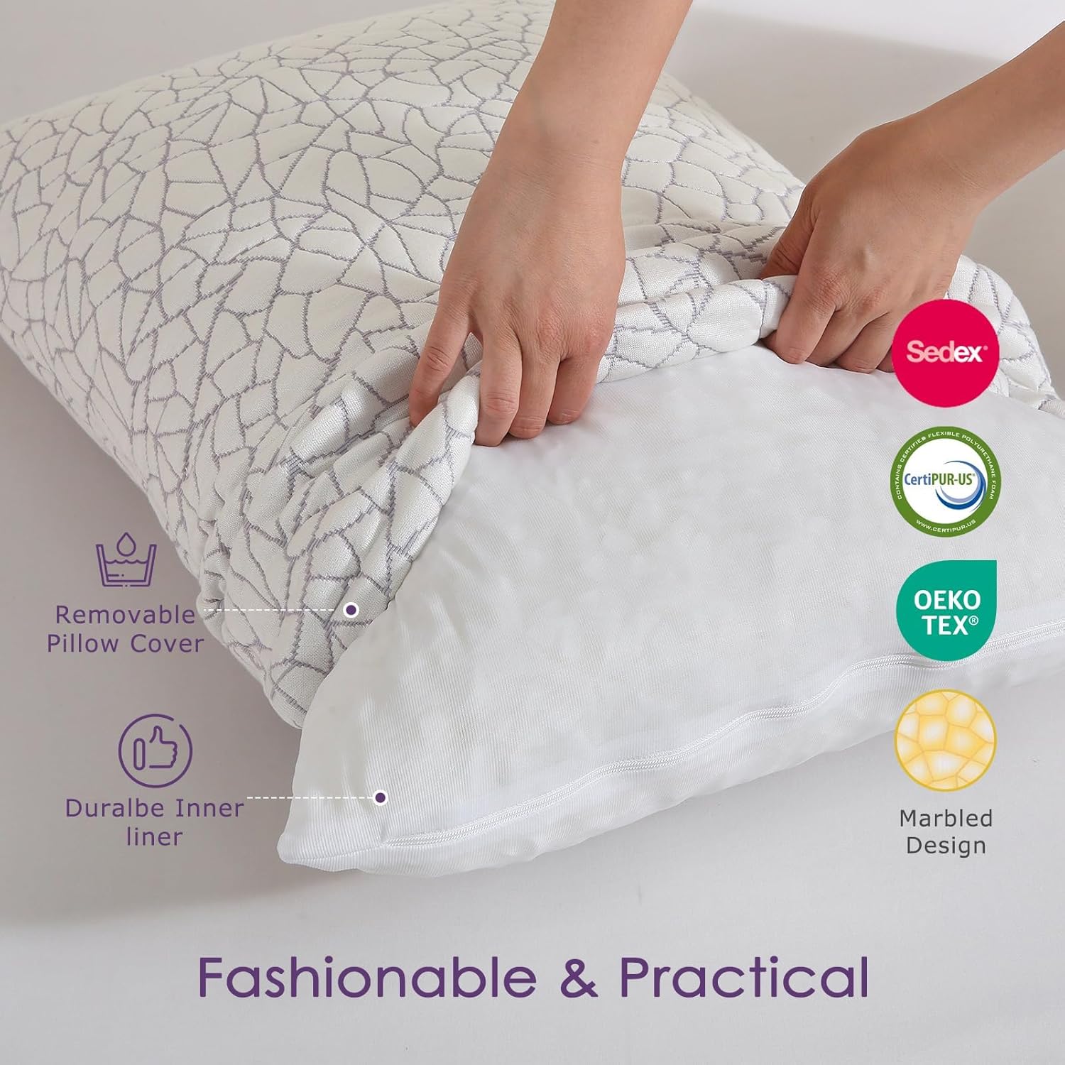 Shredded Memory Foam Pillow for Sleeping, Cooling Bed Pillows King Size Set of 2, Adjustable Soft and Firm Pillows or Side, Back, Stomach Sleepers with Washable Removable Bed Pillow Cover