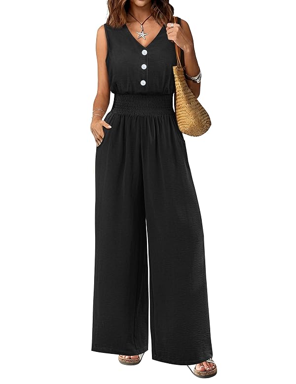 Jumpsuits for Women Casual Summer Rompers Dressy Wide Leg Vacation Outfits by LOOKBOHO - Used condition - US$31.31