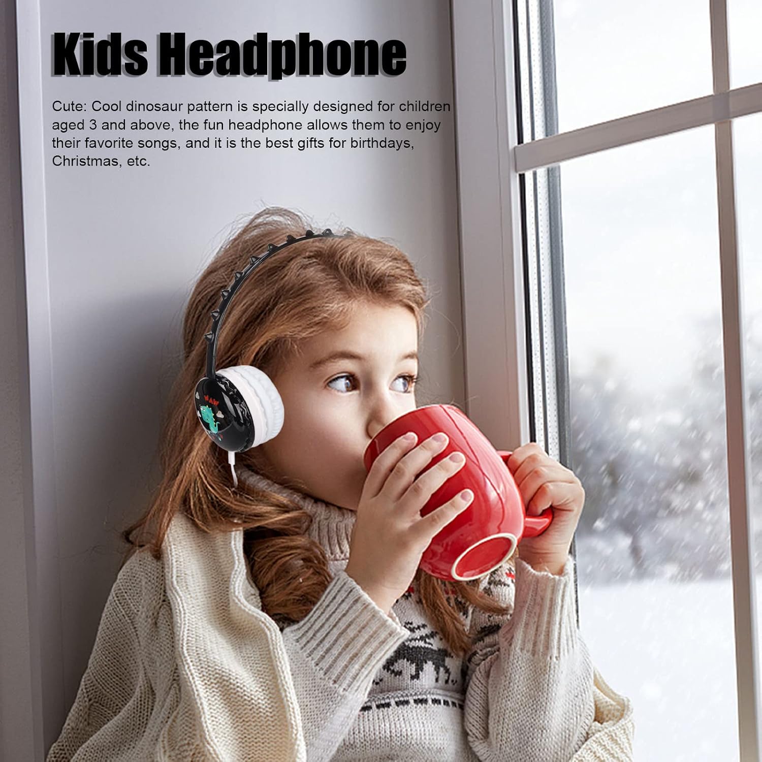 Kids Headphones with Microphone,Kids Wired Headphone 3.5mm Jack Stereo Headband Cute Childs Dinosaur Headset for PC Tablets(Black)