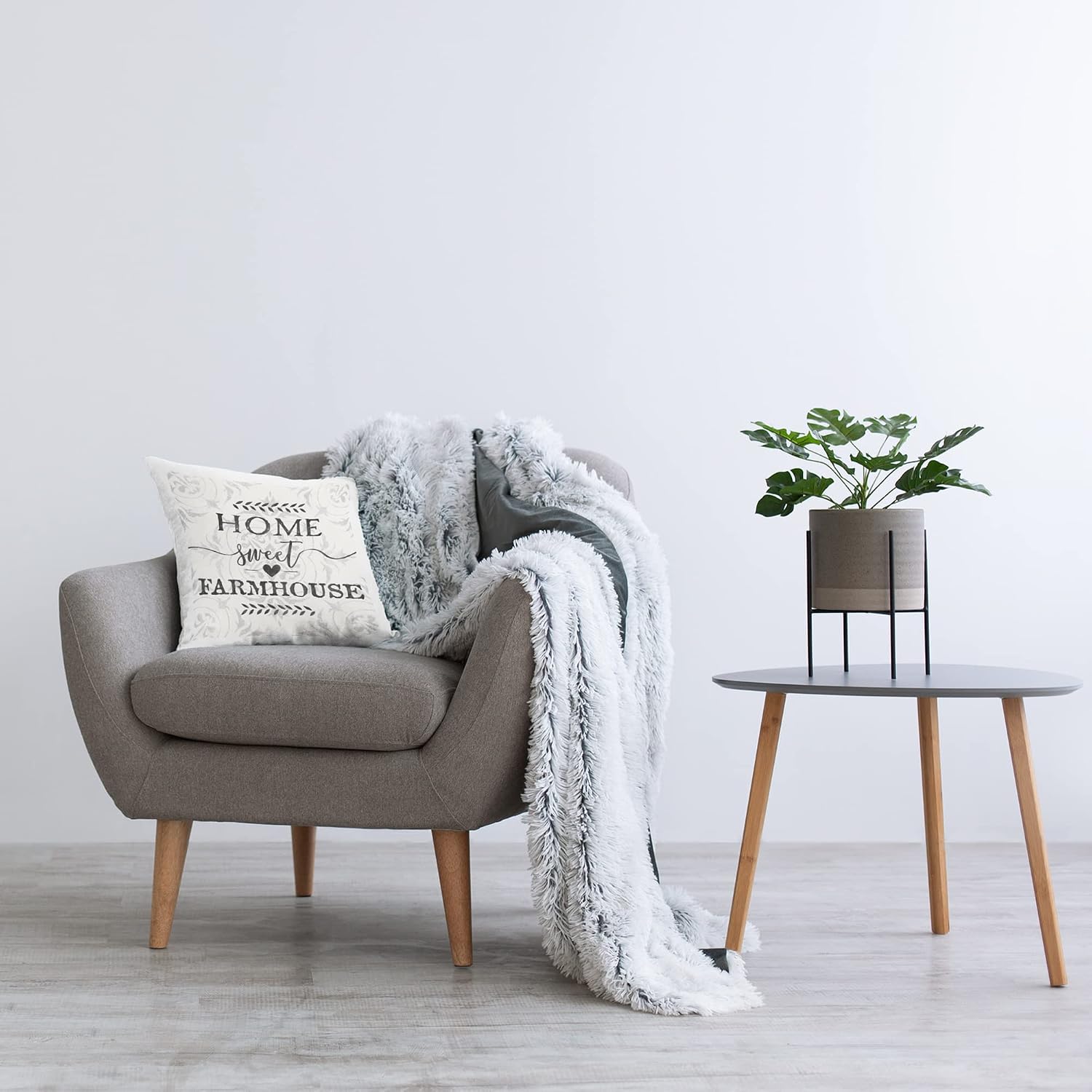 Stupell Industries Home Sweet Farmhouse Soft Sentiment Damask Pattern Design by Ziwei Li Pillow, 18 x 18, Black