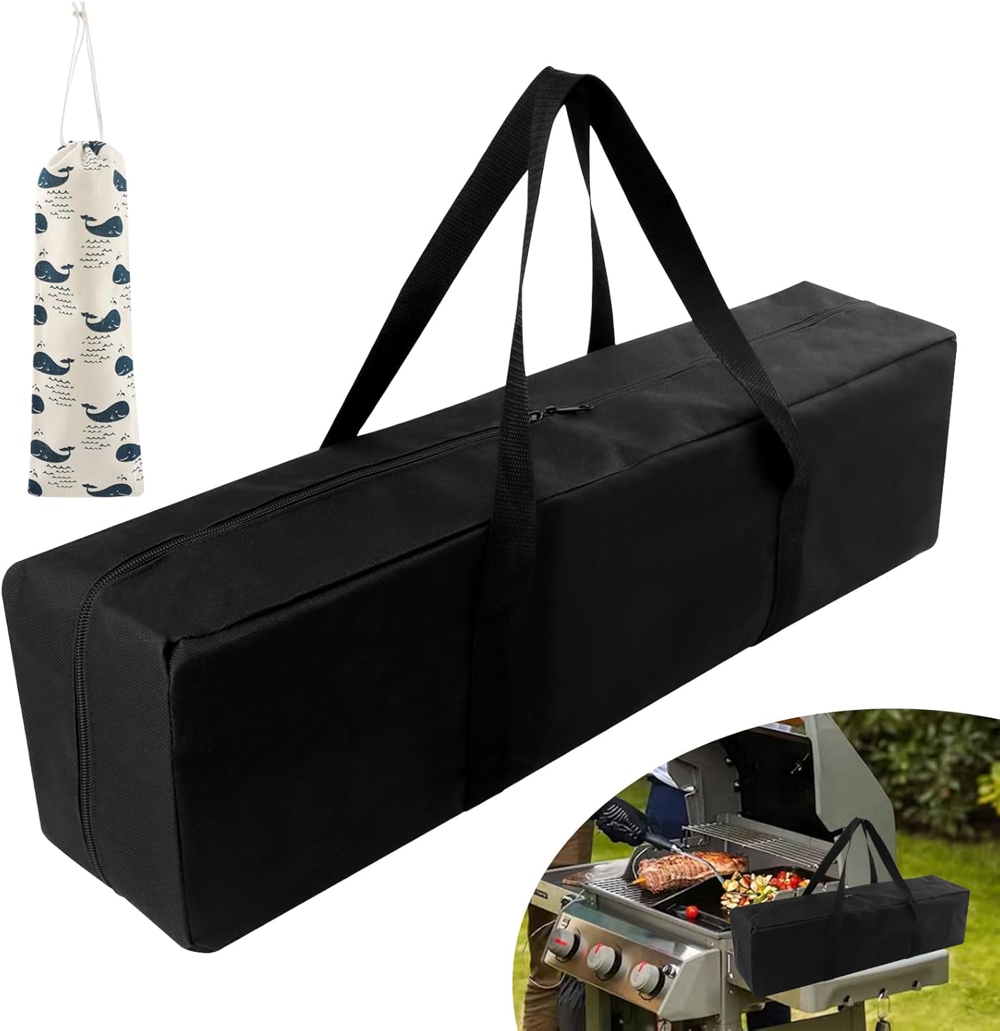 Grill Tool Storage Bag, Oxford Cloth BBQ Tool Storage Bag Foldable Grilling Bag, Waterproof Suitable for Grill Utensil Storag-e for Camping Tailgates and Parties Hiking BBQ