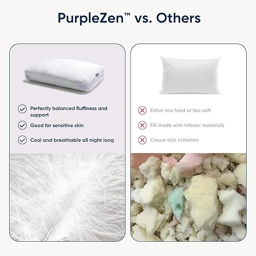 Miniatura 7 de Vesta PurpleZen Eco-Luxe - Almohada de plumón de apoyo, adaptable y de felpa para dormir de espalda, estómago o de lado, funda refrescante lavable,