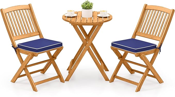 Foldable Acacia Wood Bistro Table Set