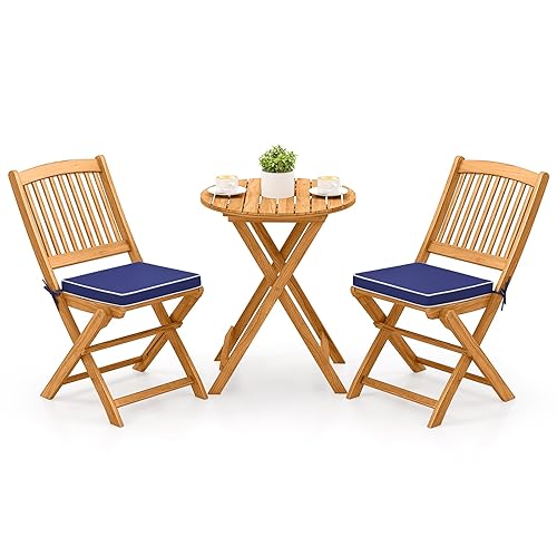 Tangkula 3 Pieces Acacia Wood Patio Folding Bistro Set, Outdoor