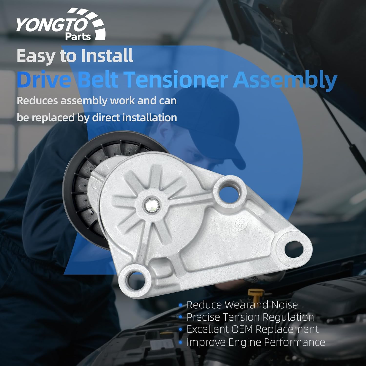 12554027 Drive Belt Tensioner Assembly w/Pulley Compatible with Chevrolet Silverado Avalanche Tiltmaster, GMC Envoy Sierra Yukon XL, Cadillac Escalade Replace OE 38158 12580162 12609719
