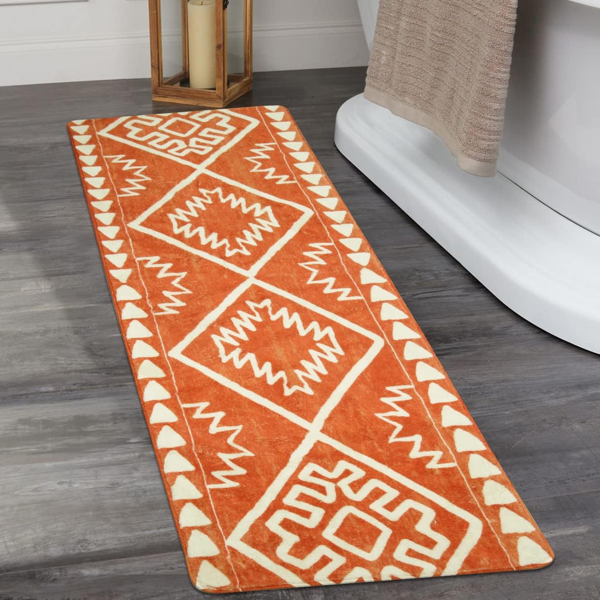 Uphome Boho Bathroom Runner Rug Orange Farmhouse Cute Long