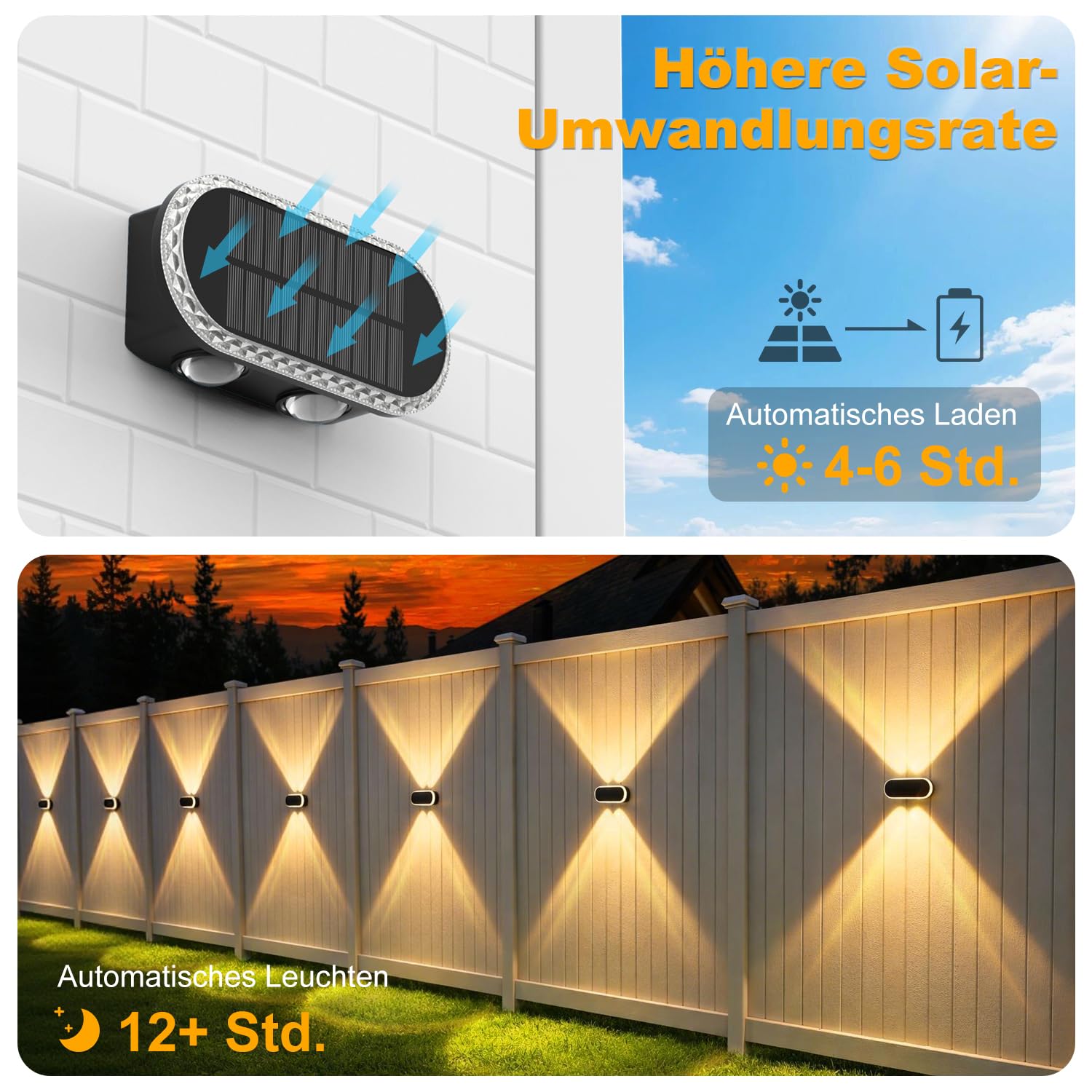 Solar Wandleuchte Aussen 10er-Set: 3 Farbmodi Solarlampen für Außen Wand Up Down - IP65 Wasserdicht Solarleuchten für Garten Garage Terrasse