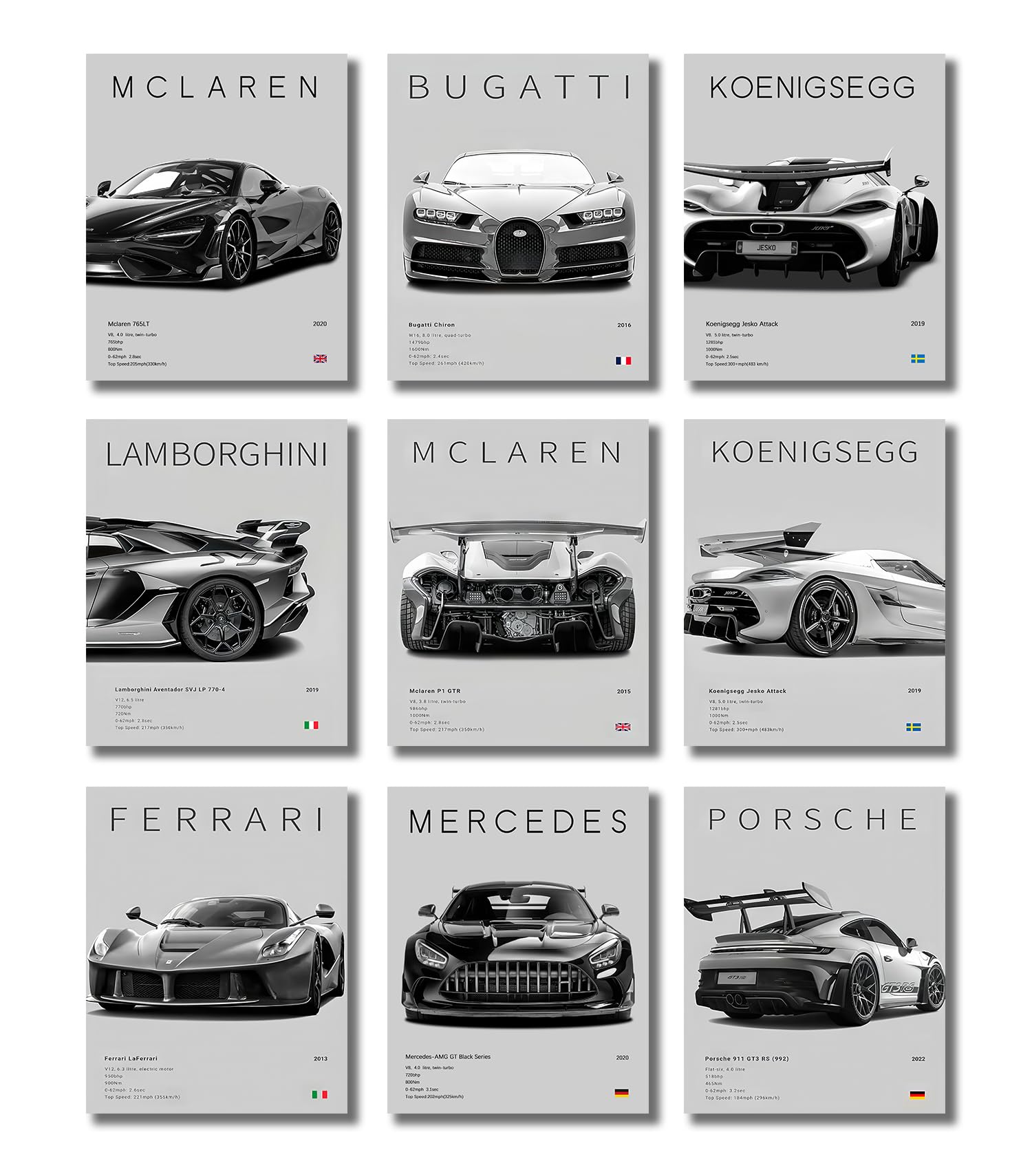 CSLGQGV Car Posters Vintage Racing Car Wall Art Supercar Canvas Prints Painting For Men Room Pictures Guys Dorm Room Aesthetics Decor Bedroom Office (Unframed,8×10inch,9pcs)