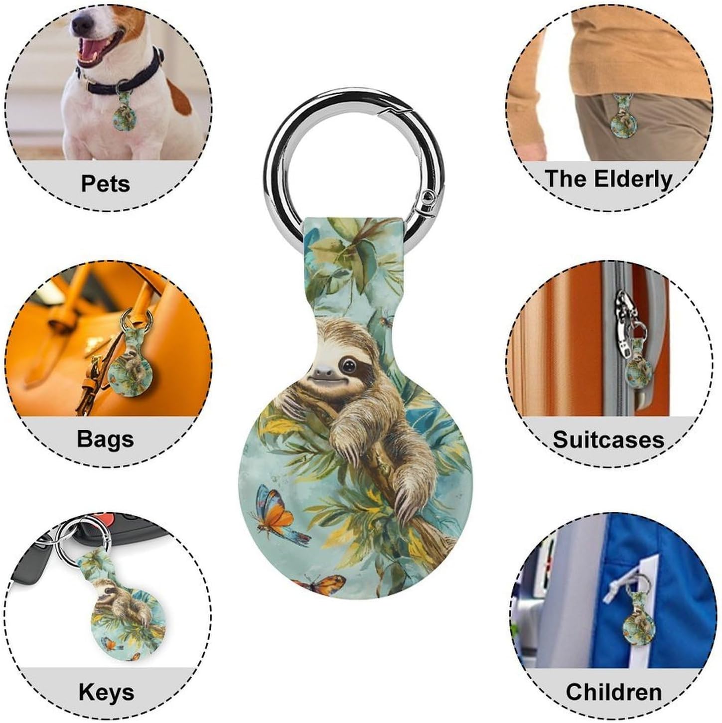 Sloth On A Tree Tropical Butterfly Case Compatible with AirTag Holder Cover with Keychain Ring for Bags Luggages