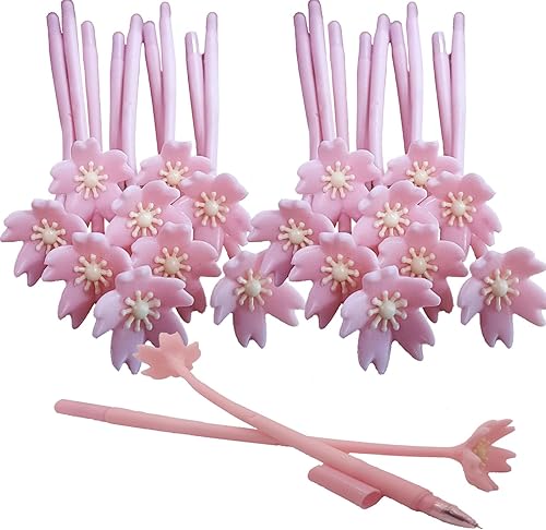 Miniatura 1 de 20 bolígrafos románticos de tinta de gel negro, escritura suave, diseño de flor de cerezo de ensueño, reciclables