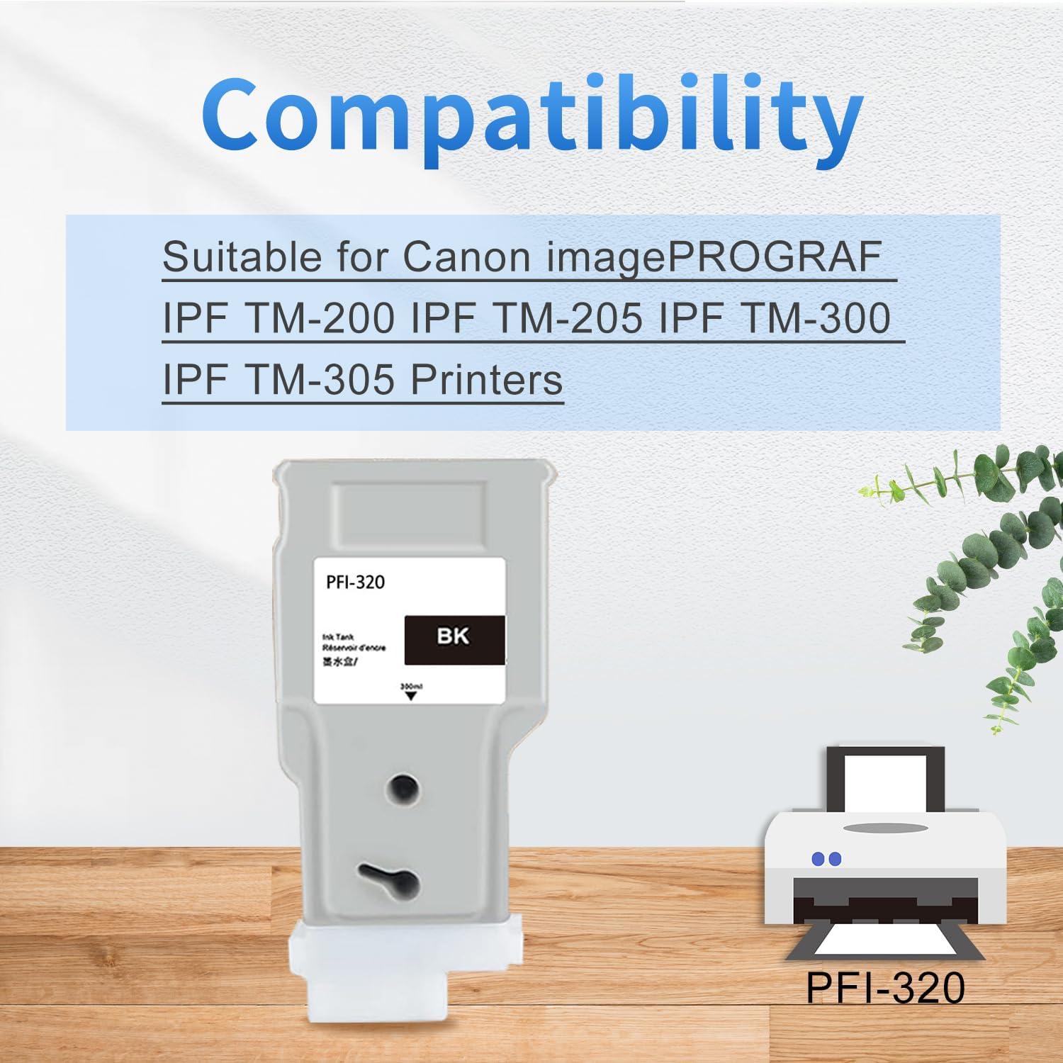 Compatible Ink Cartridge Replacement for Canon PFI-320 PFI320 PFI-320BK PFI320BK 300ML for Canon imagePROGRAF IPF TM-200 IPF TM-205 IPF TM-300 IPF TM-305(Black, 1-Pack)