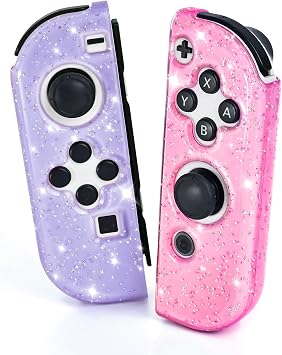 DLseego Glitter Protective Case for Switch Joy Con Controllers, Handheld Soft Silicone TPU Protective Cover Replacement Shell Case Suitable for Switch & Switch OLED Model Joy Cons - Purple Pink