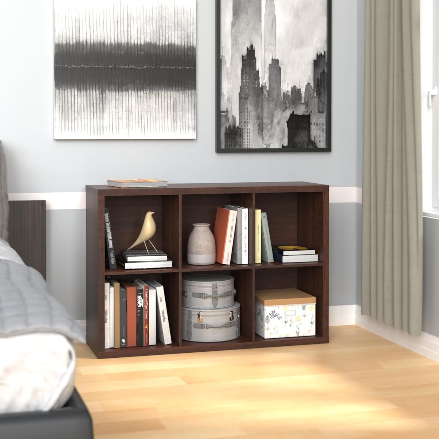 ClosetMaid 6 Cube Storage Shelf Organizer Bookshelf with Back Panel, Easy Assembly, Wood, Dark Chestnut Finish