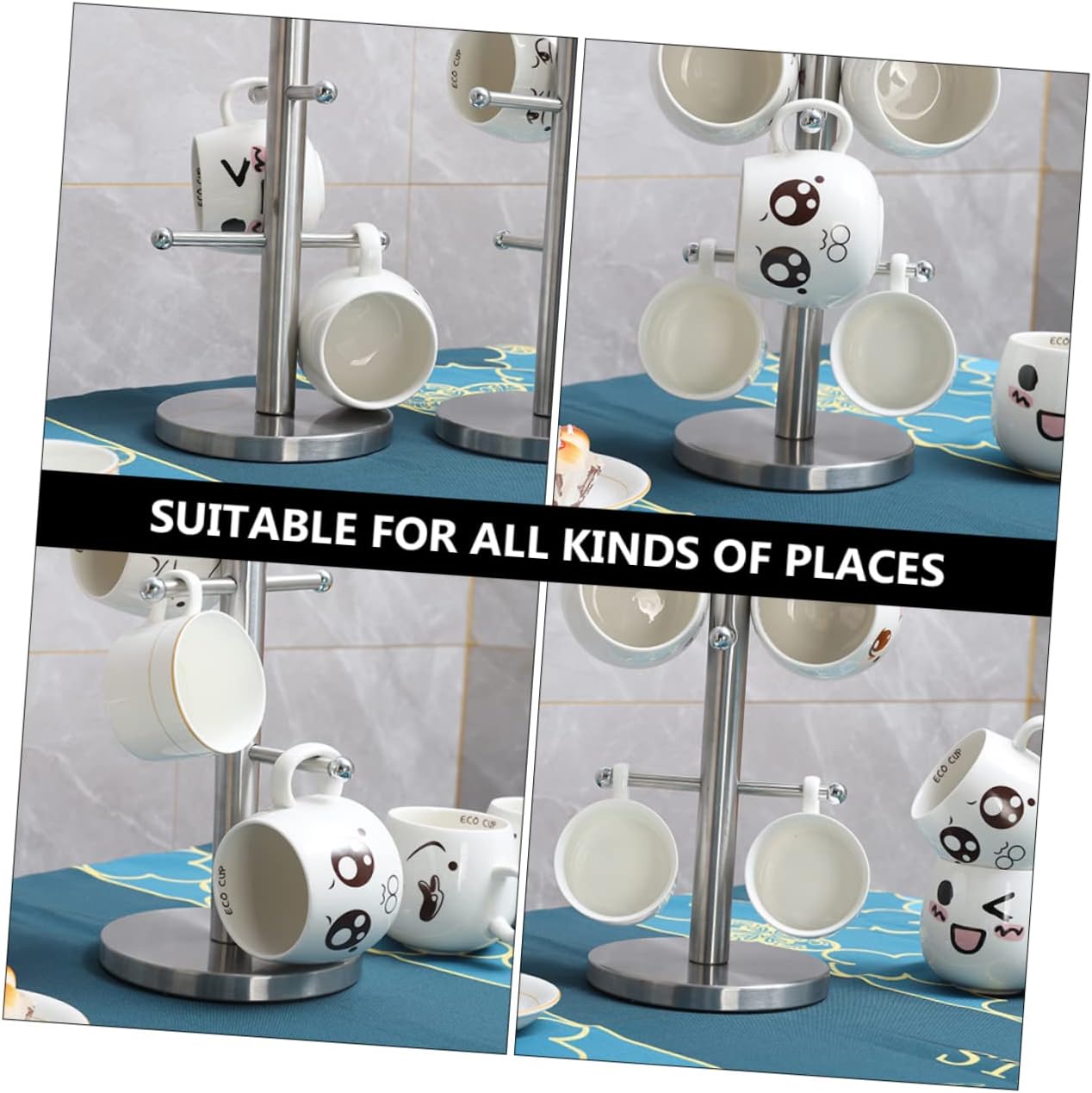 GLEAVI Stainless Steel Mug Holder Rack Adjustable Cup Storage Organizer for Home and Kitchen Creative Vertical Display Stand Fits Mug Sizes