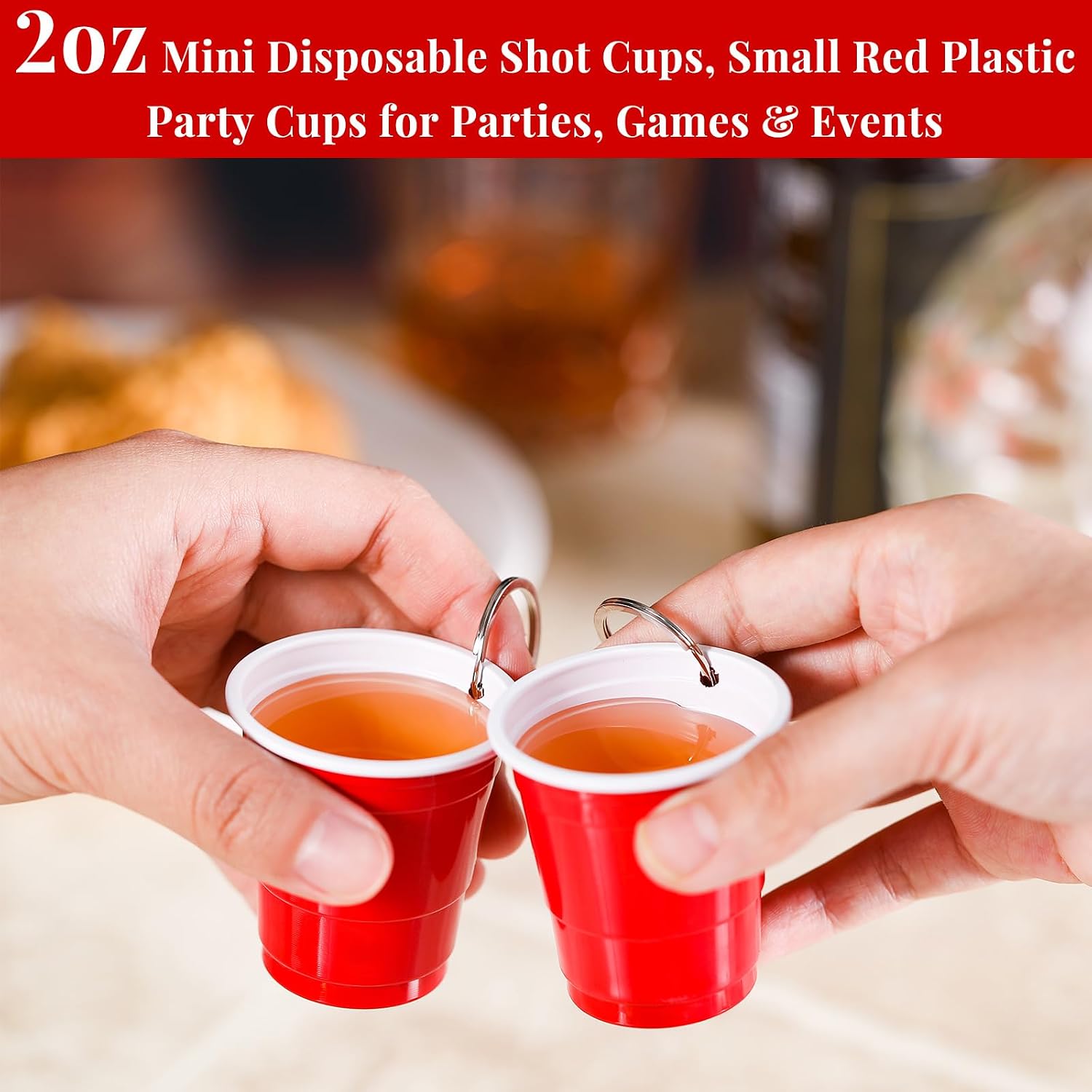 Reallnaive 50 Sets Shot Glass with Keychain 2 oz Plastic Mini Red Shot Glass Accessories Disposable for Party Tastings Eventsparty Carnival Bachelorette Birthday Wedding Festival Party Favor