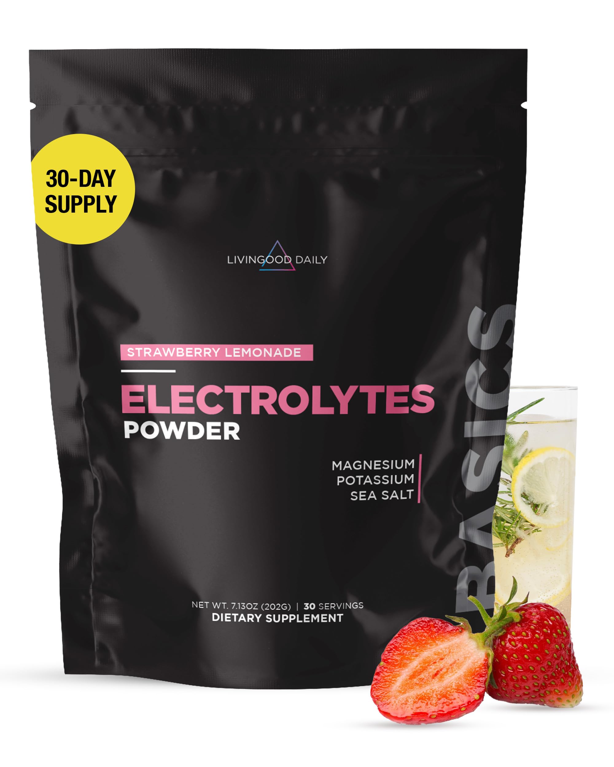 Livingood Daily Electrolytes Powder with No Sugar (Strawberry Lemonade) - Electrolyte & Hydration Powder Drink to Replenish & Energize the Body - Sugar-Free Dietary Supplement - Non-GMO, Keto, & Vegan