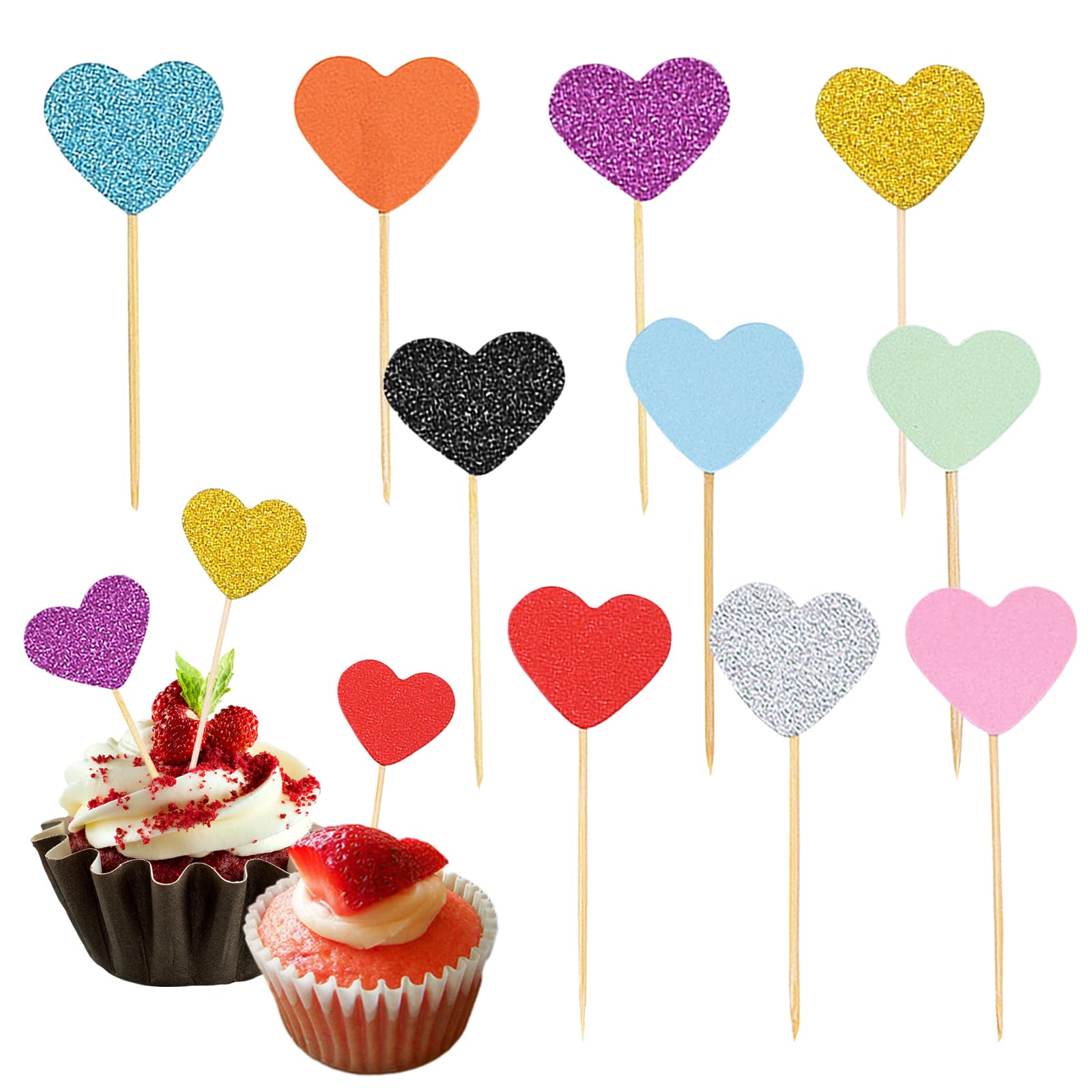 50 Stück Herzen Cupcake Deko – Glitzernde Topper Für Hochzeit, Geburtstag & Valentinstag