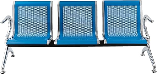 Miniatura 5 de Sillas de recepción para sala de espera con brazos para oficina, aeropuerto, hospital, banco, conferencia de negocios (3 asientos, azul)