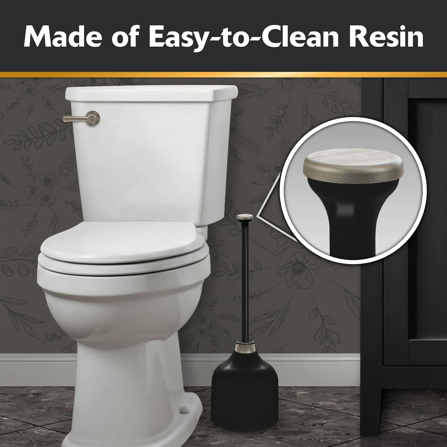 Korky Designer Series Toilet Plunger with Holder in Black with Matte Black StrongARM Toilet Handle & Lever