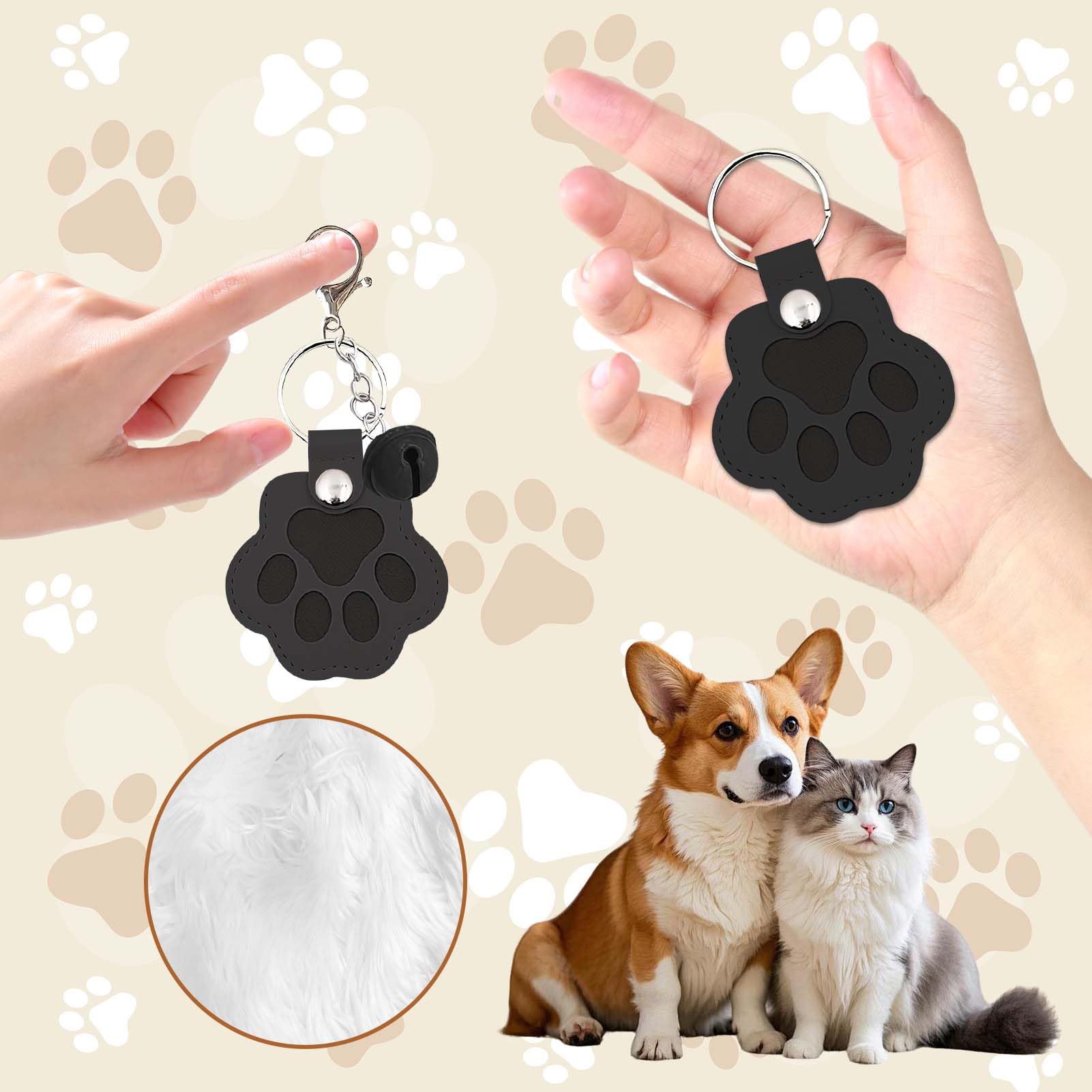Leather Pet Memorial Keychain 3PCS Pet Fur Keepsake Keyring with Bell Paw Shaped Dog Hair Collector Keychain Pets Hair Storage Pouch Fur Memorial Keyring for Pet Commemorative Pet Memorial Gifts - Image 3