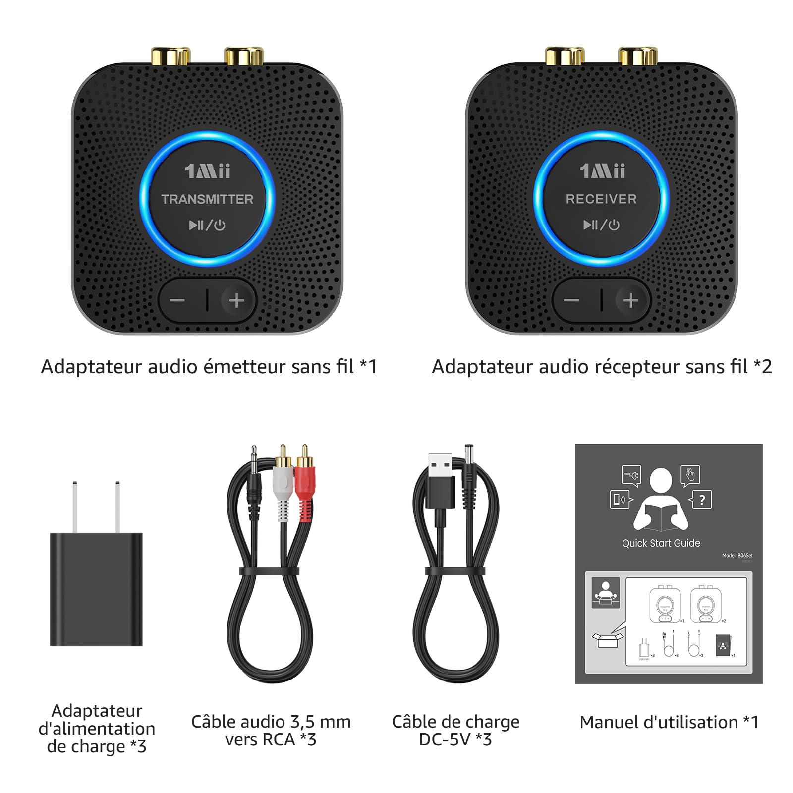 1Mii 2.4GHz(1 TX + 2 RX)Emetteur Récepteur Audio sans Fil Transmetteur