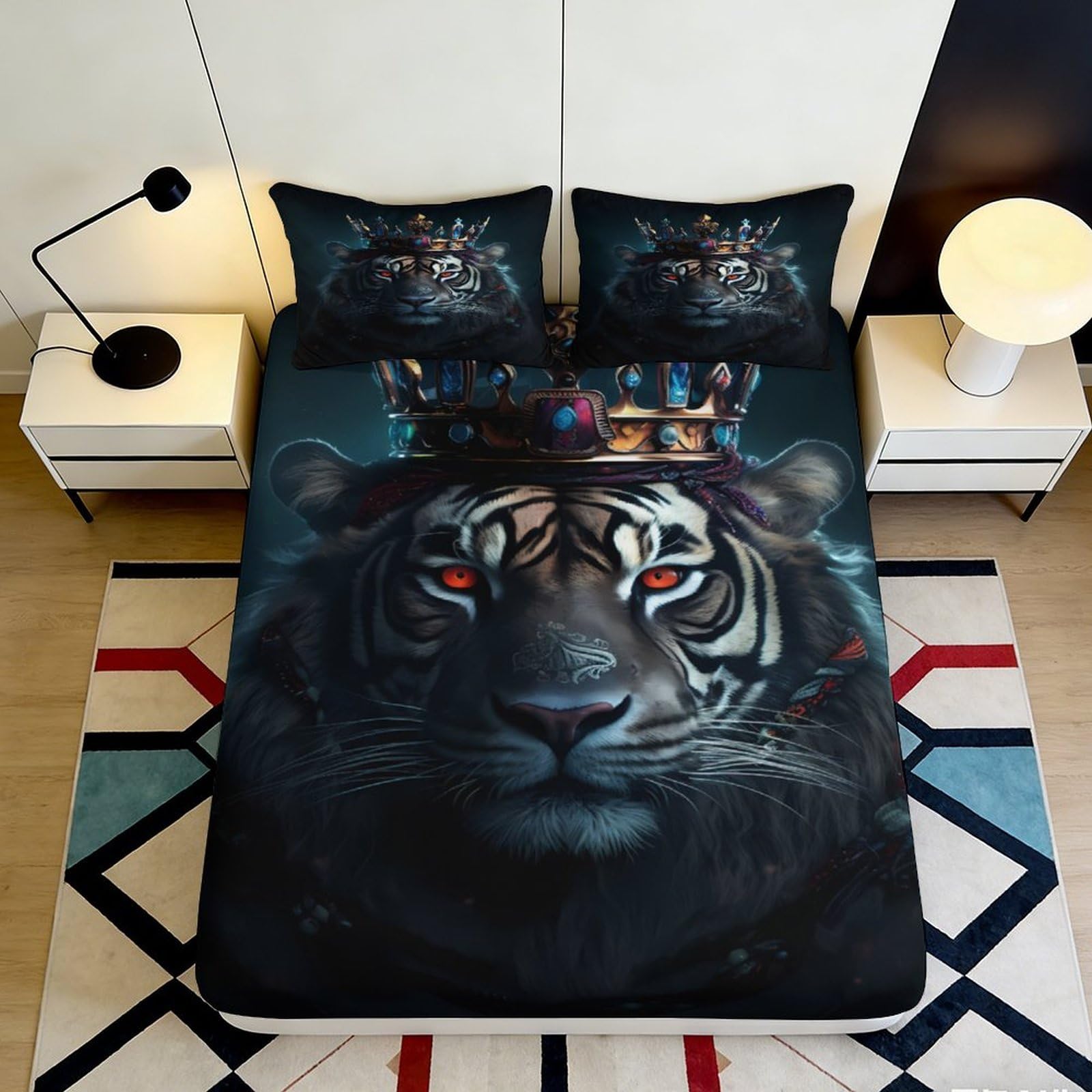 Uynsixtme Style-6 3D Printed Tiger Fitted Sheet Microfiber Deep Pocket Non-Slip Tiger Mattress Fitted Cover Breathable For Bedroom Adult Teen 90X200x25cm