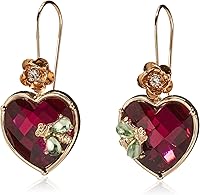 Betsey Johnson Women's Stone Heart Dangle Earrings - Lightweight Gold-Tone Drop Earrings with Faceted Stone, Hypoallergenic