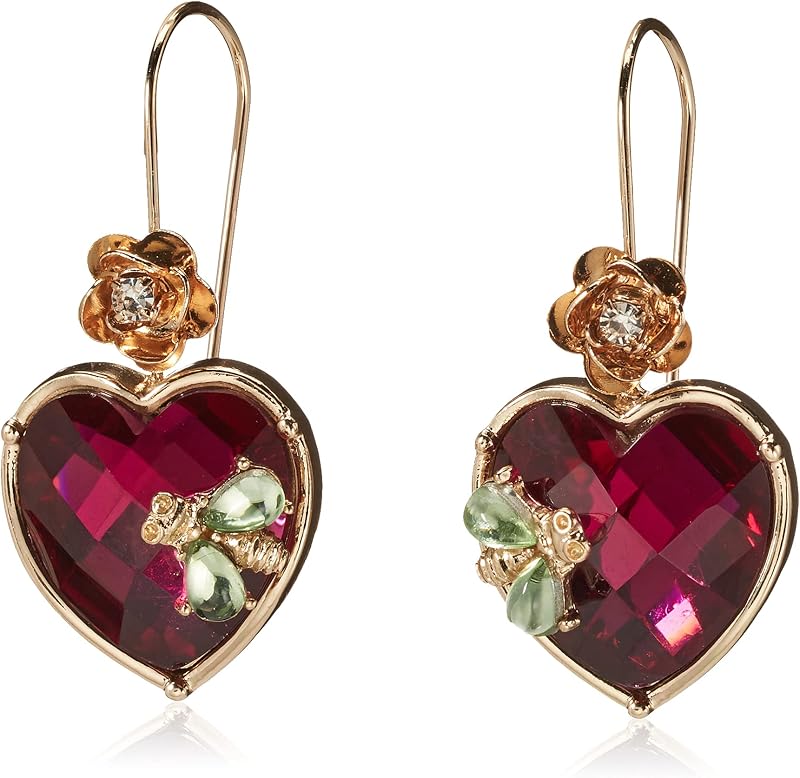 Betsey Johnson Pendientes colgantes con forma de corazón de piedra para mujer