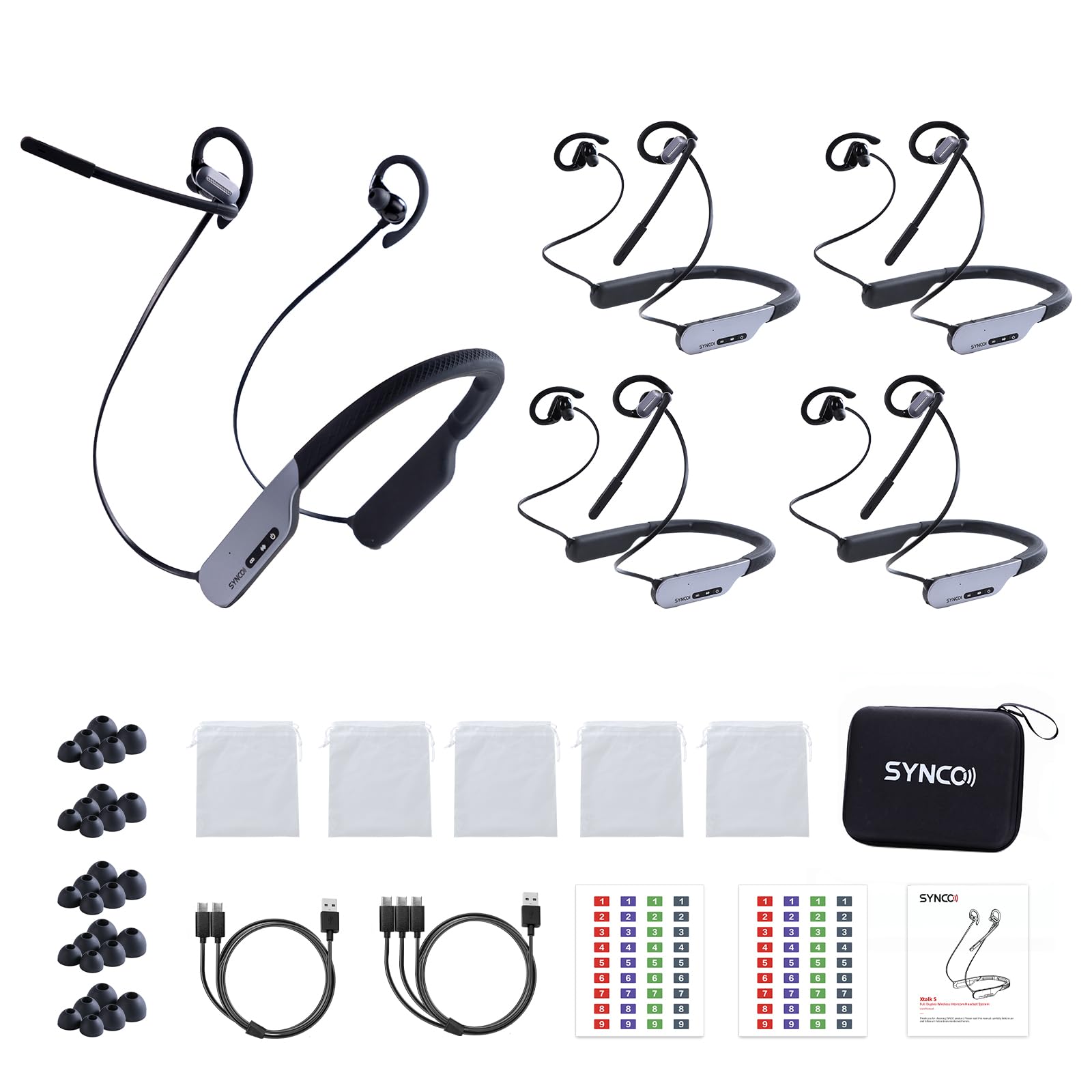 SYNCO Xtalk S5 Wireless Intercom Headset System 2-Way Communication (5pcs)
