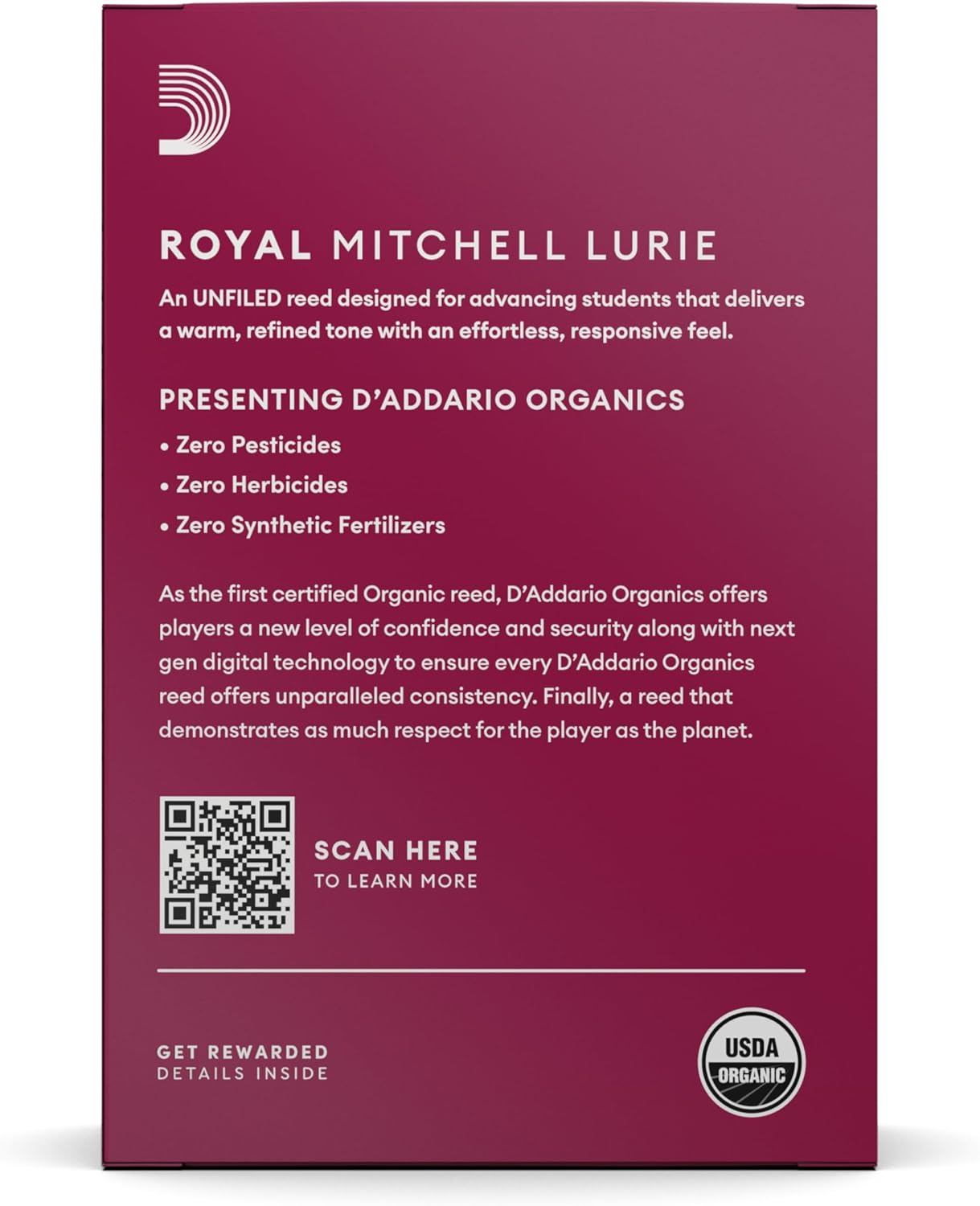 D'Addario Organic Royal Mitchell Bb Clarinet Reeds, Strength 3.0, 10-pack