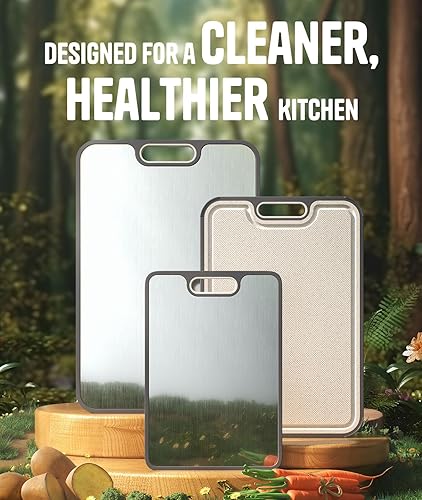 Miniatura 7 de Juego de tablas de cortar de titanio de 3, diseño de doble cara, tablas de cortar no tóxicas para cocina, tabla de cortar más allá del grado