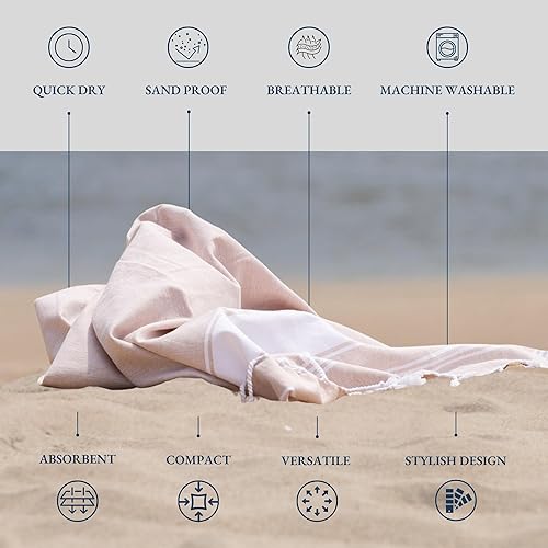 Vista 32 de LANE LINEN Juego de 6 toallas de playa turcas para mujer, tamaño grande, 39 x 71 pulgadas, prelavadas, no se encogen, no se encogen, sin arena