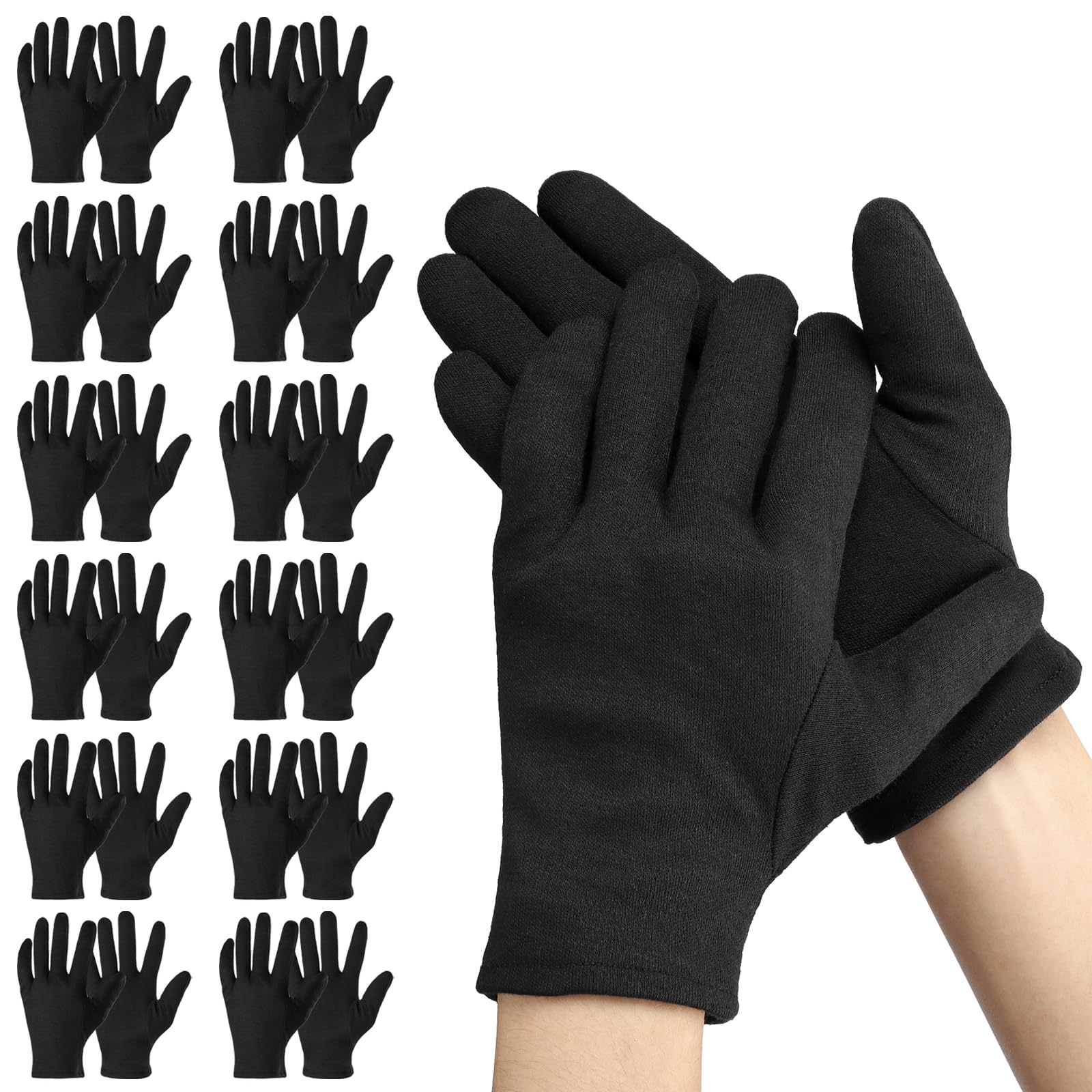 Einfa Cotton Gloves Medium, 12 Pairs Black Work Protective Gloves M 22cm