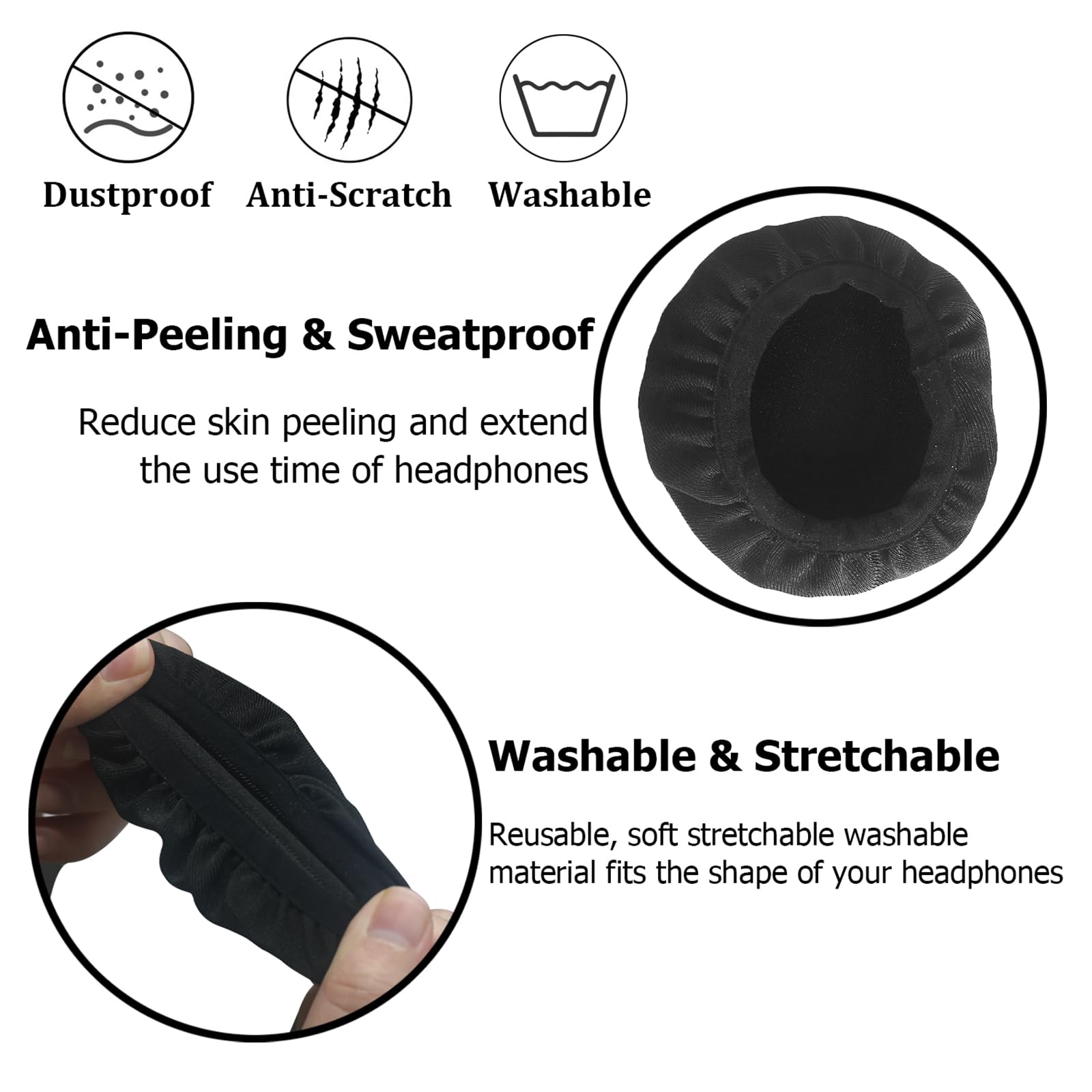 Adhiper Headphone Covers Ear Covers, 2 Pairs Ice Silk Fabric Ear Pads Covers for Gym, Gaming, Washable & Stretchable Headphone Sweat Covers for Headphones 8-11cm(3.1" - 4.3") Earpads 3